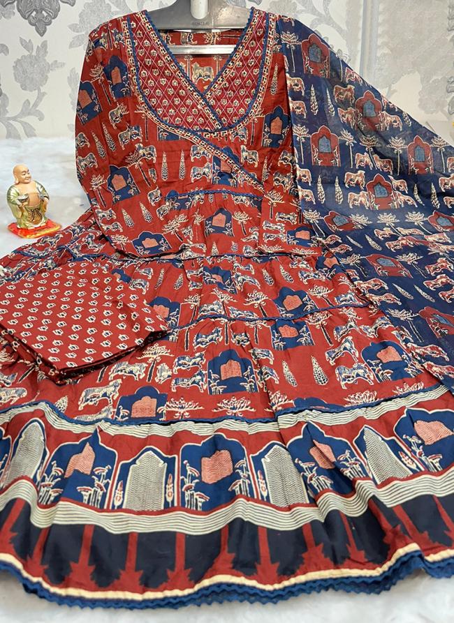 Cotton Multi Colour Casual Wear Printed Readynade Anarkali Suit